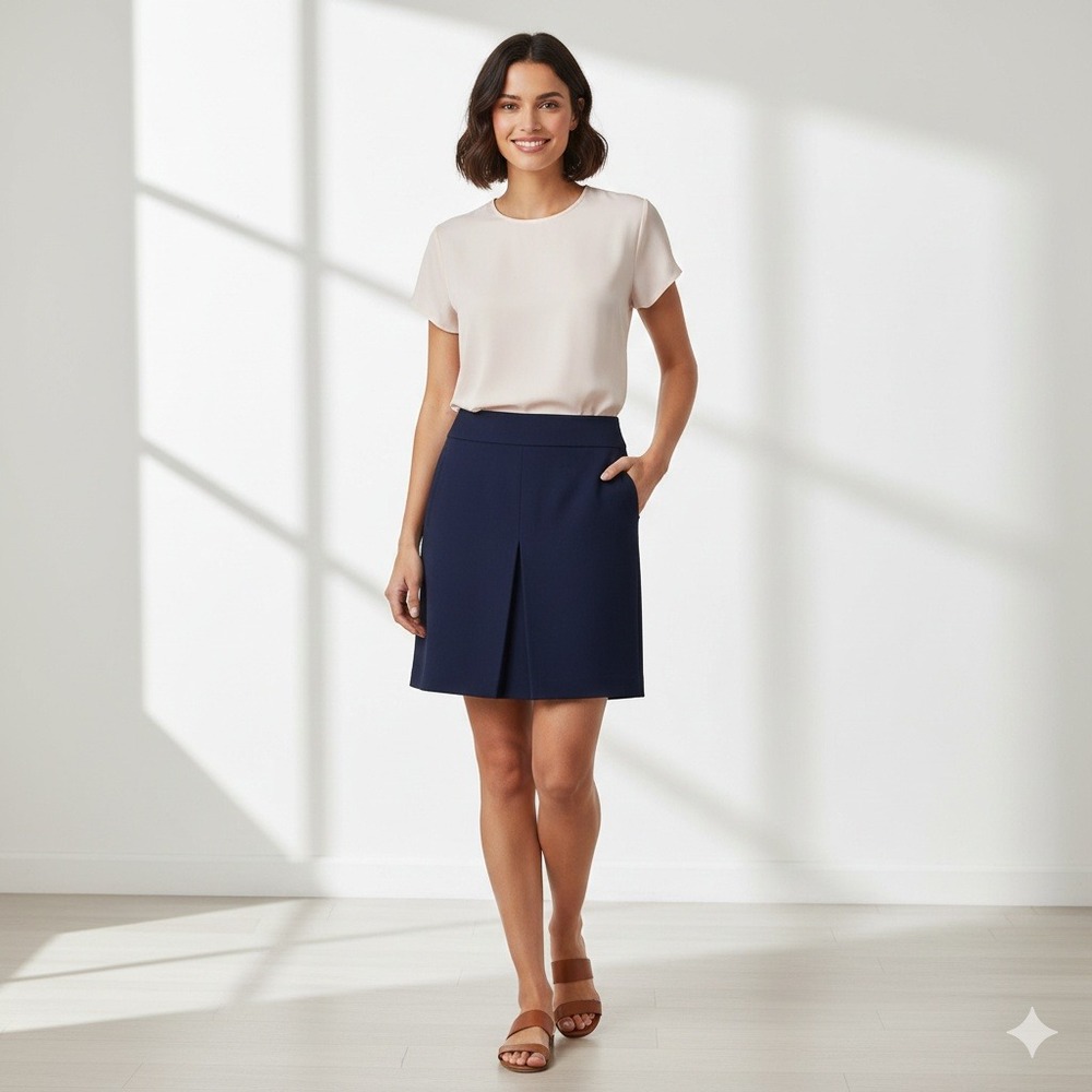 LOFT Navy Blue Pleated Front A-Line Pleated Pockets‎ Career Skirt - Size 10